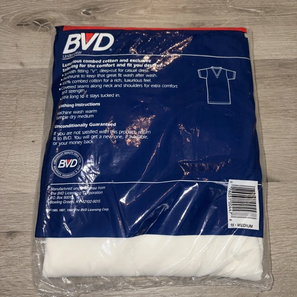 Vintage 3 Pack BVD V Neck T Shirt Men's Medium White Under Shirt 1992